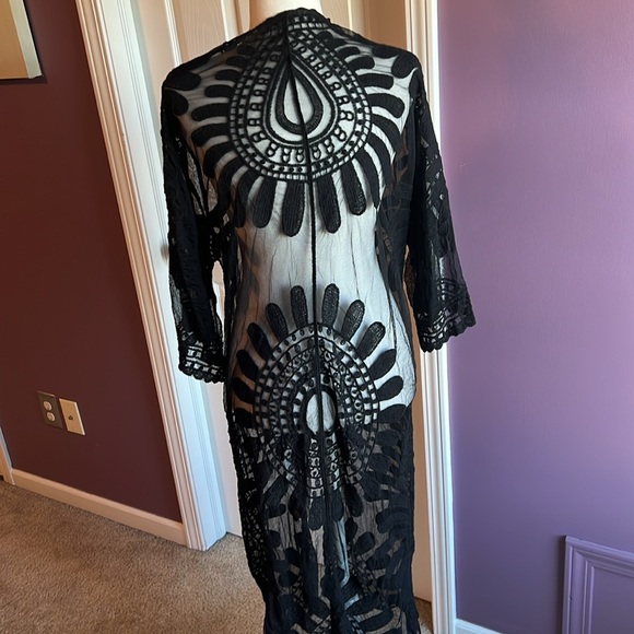 Lace Duster Kimono Black cardigan floral size large - Picture 5 of 6